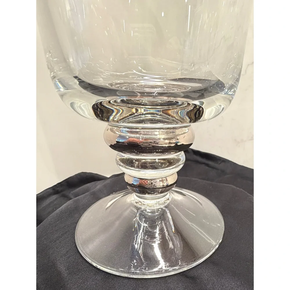 Vtg Large Miller Rogaska Lead Crystal Flared Rim Platinum Trim Hurricane Vase